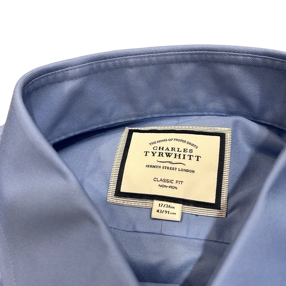 Charles Tyrwhitt Mens Light Blue Classic Fit Non-Iron Dress Shirt 17 36 43 91cm - Picture 2 of 5